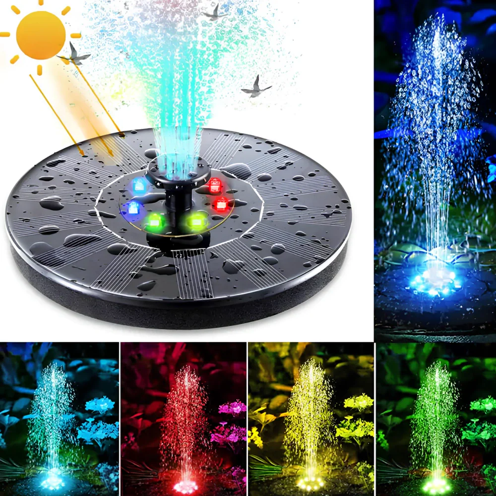 Solar Water Fountain with Lights – Floating Outdoor Fountain Pump for Bird Bath & Pond | LumenTrail