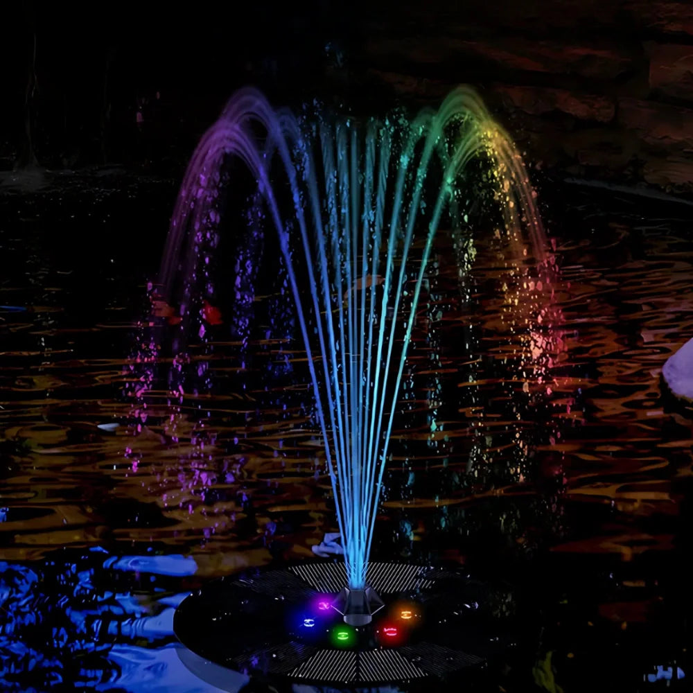 Solar Water Fountain with Lights – Floating Outdoor Fountain Pump for Bird Bath & Pond | LumenTrail